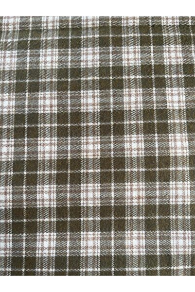 Mona Goods Flanel kumaş haki beyaz ekose