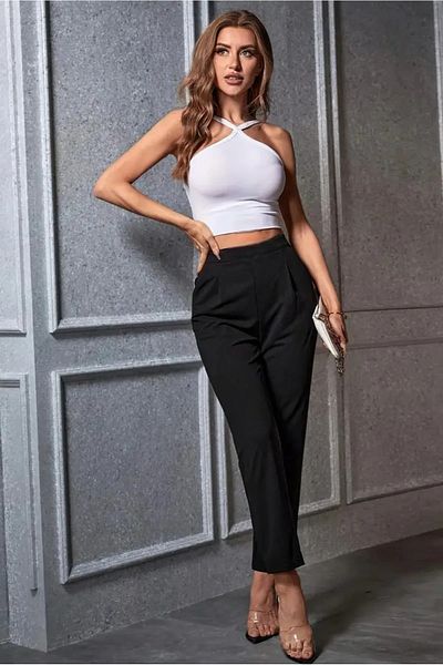 KaSheHa Black Zra Model Luxury Quality Ultra High Waist Collet Fabric Trousers 94 cm