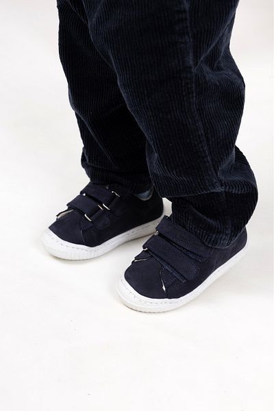 kids A more Pearl Double Velcro Leather Fur Lined Unisex Shoes Navy Blue