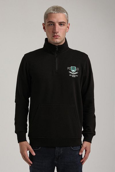 NEW WORLD POLO Stand Collar Black Slim Fit Sweatshirt 24Fwm60198