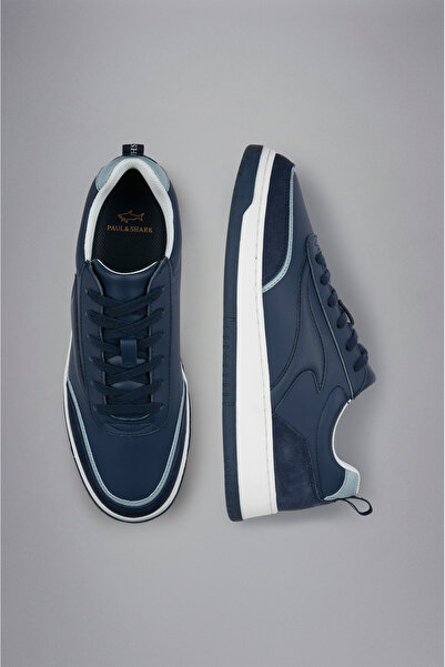 PAUL&SHARK Erkek Hakiki Deri Rahat Taban Süet Detaylı Mavi Sneaker 14318003-050