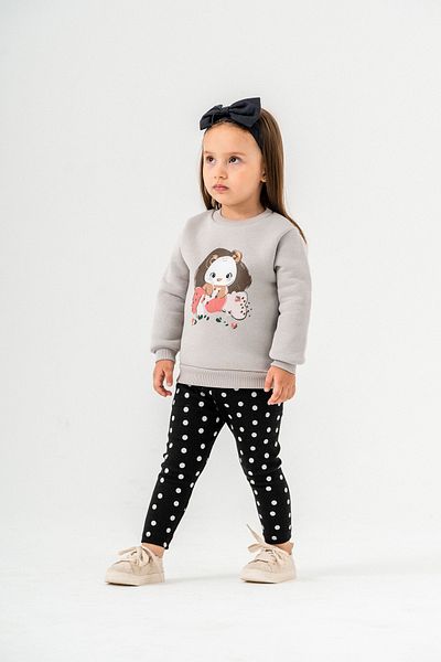 Eray Kids Bandana Girls Print Detailed Sweatshirt Polka Dot Tights Bottom Top Set