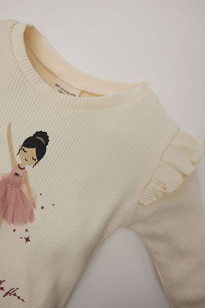 DeFacto Baby Girl Crew Neck Ballerina Printed Ribbed Camisole Long Sleeve T-Shirt D6265A524Wn