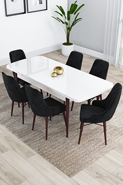 Canisa Kar Serisi Beyaz Masa Ceviz Ayaklı Açılabilir 80x132 Mdf Mutfak Masası...