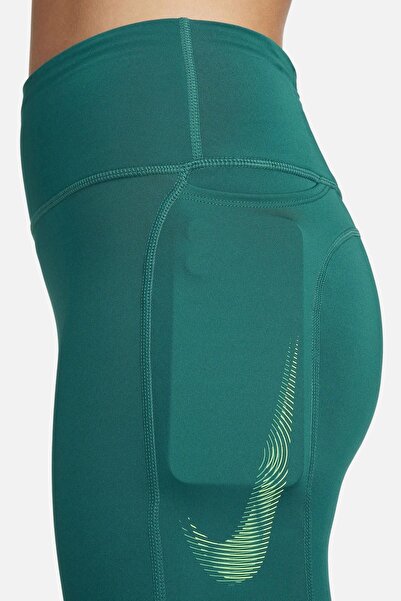 Nike Dri Fit Fast Mid Rise 7/8 Tight Hbr Kadın Toparlayıcı 3 Cebli Koşu Antrenman Taytı Yeşil