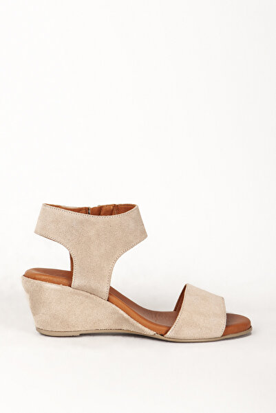 Dericlub Women's Sandals with Orthopedic Padded Heel Straps - Real Leather, Suede Beige, Zy 7016