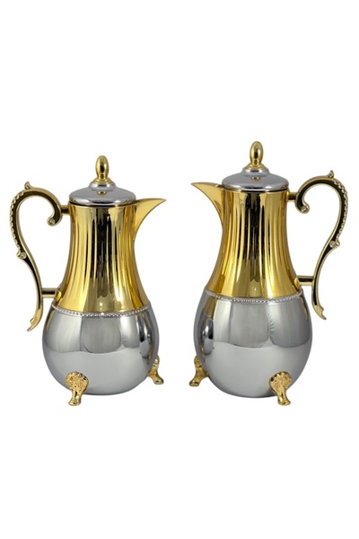 AVCI HOME MAKER طقم مكون من قطعتين قارورة سعة 0.75 لتر و1 لتر - فضي وذهبي