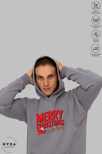 Nyda Collections Καλά Χριστούγεννα με στάμπα Unisex φούτερ με κουκούλα
