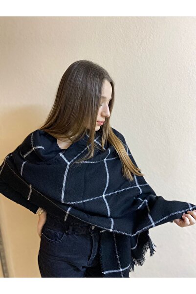 sema aksesuar Χειμερινό ασπρόμαυρο ριγέ φαρδύ σάλι - σάλι ώμου - δώρο Πρωτοχρονιά Χριστούγεννα