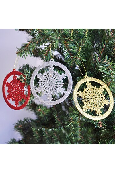 Kikajoy زينة شجرة عيد الميلاد اللامعة، مجموعة من 3 أشكال ثلجية