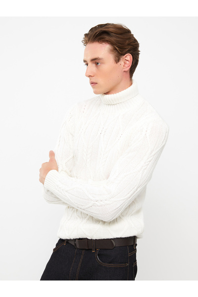 LC Waikiki Turtleneck Long Sleeve Self Patterned Men's Tricot Sweater