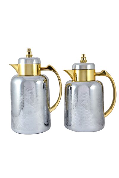 AVCI HOME MAKER طقم قارورة مكون من قطعتين سعة 0.7 لتر و1 لتر - فضي وذهبي