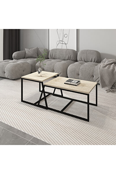 İNARCH DİZAYN Minimal 2'Li Orta Sehpa Traverten