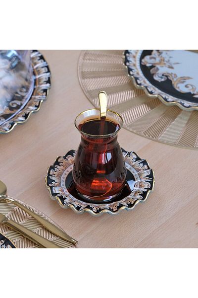 Glore Ragusa Gold Gilded Glass Tea Plate Set for 6 People