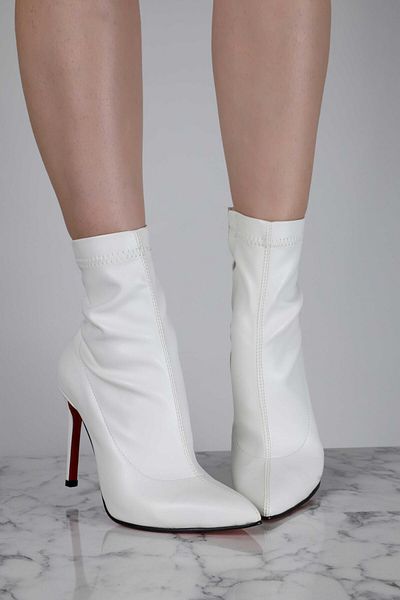 Sibel Durmaz Linda White Stretch Leather Pointed Toe Boots