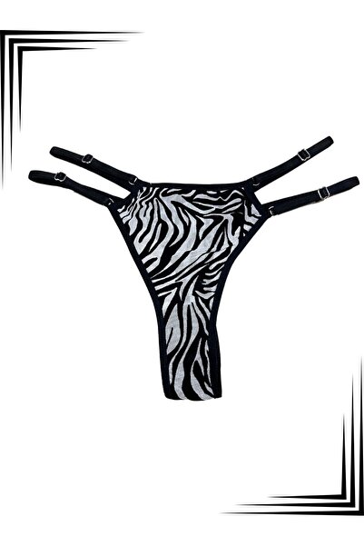 DAGBUTIK Zebra Desenli Ayarlanabilir Çift Şeritli Kadın Tanga