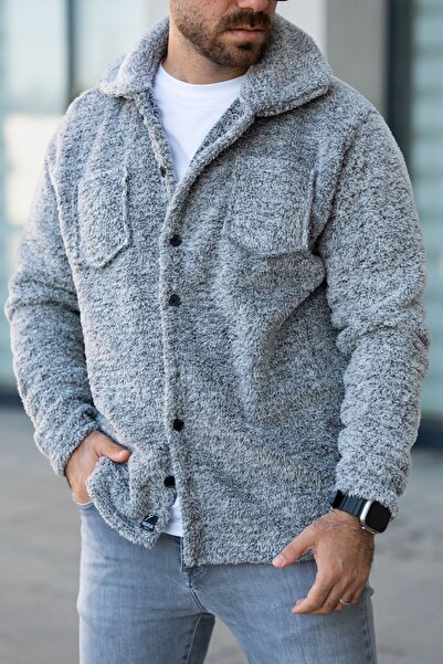 Know Šedá pánská fleecová bunda s náprsním límcem a kapsou na knoflíky