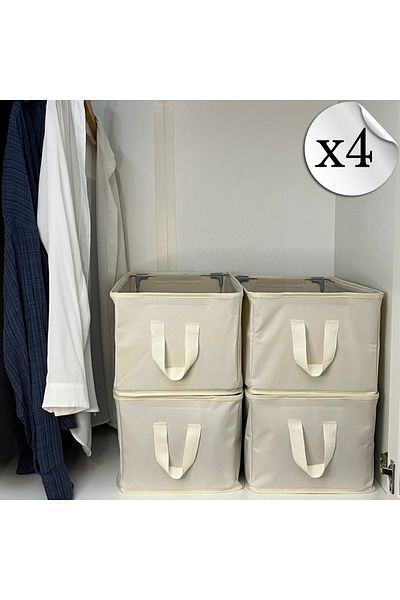 Sertil 4 τεμάχια 45x25x20 Κρεμ ατσάλινο πλαίσιο Ντουλάπα Εσωτερικό ράφι Organizer Πτυσσόμενος οργανωτής ρούχων