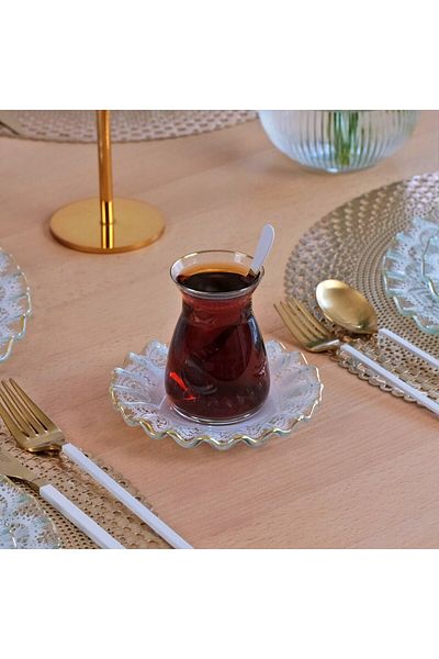 Glore Marche Gold Gilded Glass Tea Plate Set for 6 People