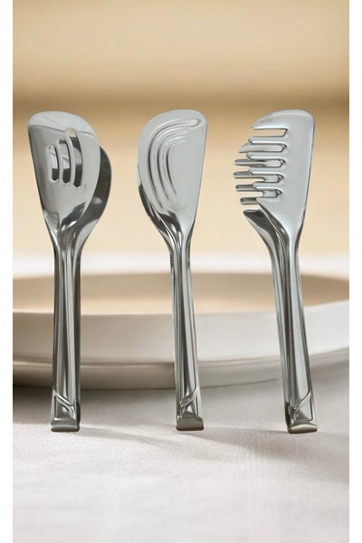LeesHome Luxury Silver 3-Piece Tongs Set - Salad, Cake, Pasta M-55