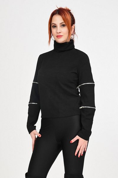 Lefon Pulover cu fermoar - negru