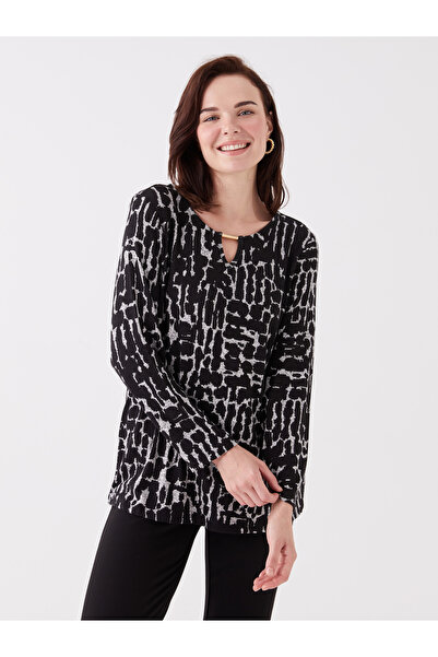 LC Waikiki Bisiklet Yaka Desenli Uzun Kollu Kadın Bluz
