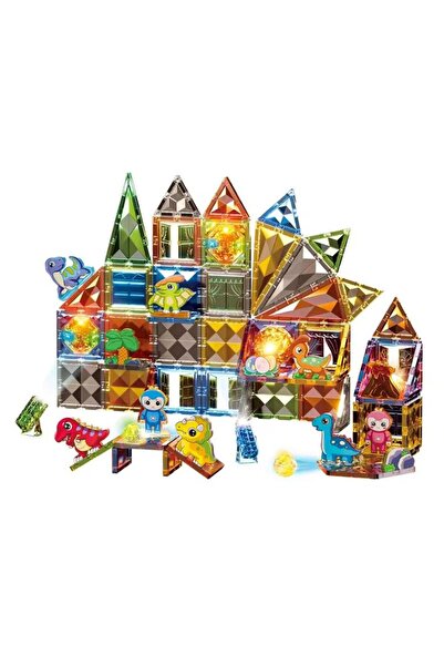 Fab N Funky مكعبات بناء مغناطيسية بإصدار إضاءة حديقة الديناصورات - 98 قطعة