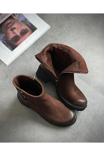 Zuum Sarle 100% γνήσιο δέρμα γυναικείες μπότες - καφέ Nubuck