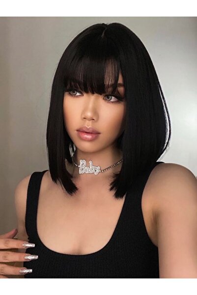 REMY HAİR Kısa Küt Siyah Fiber Sentetik Peruk