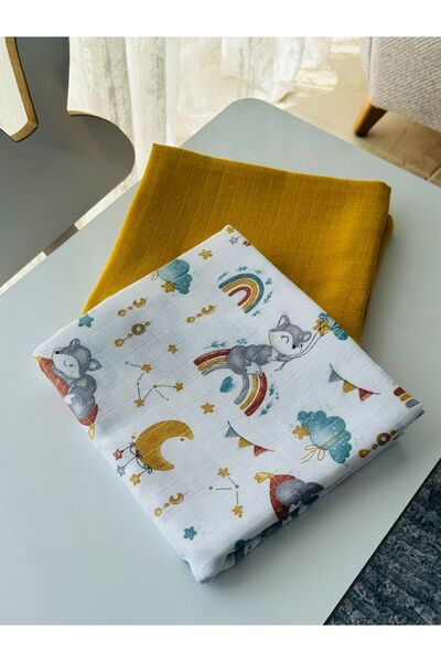 Fulya Tuhafiye طقم بطانية أطفال من الموسلين مكون من قطعتين من القطن 100%، بطا...