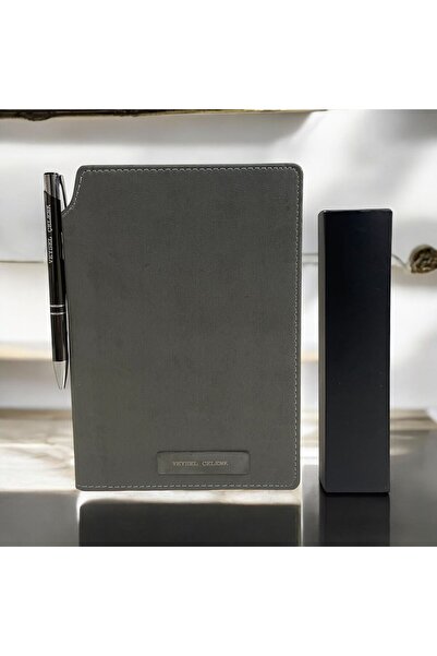 Eren Ofis Kişiye Özel İsimli Sırttan Kalem Takmalı Deri Ajanda Defter & FÜME Metal Kalem Set