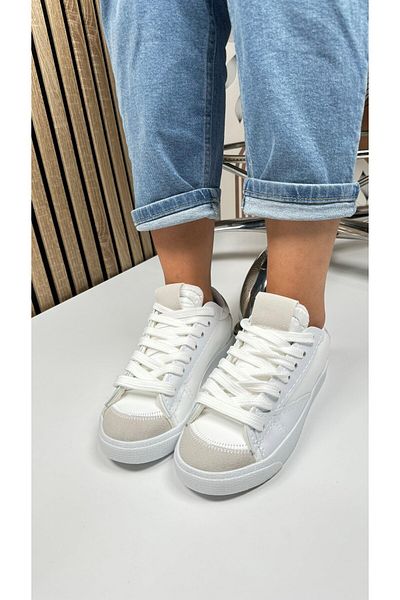 İmerShoes Pantofi de damă, alb, albastru bleumarin, cu șireturi, talpă zimțată, pantofi sport pentru mers pe jos, cu detalii din piele intoarsa 07