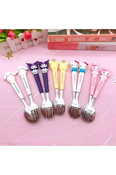 Meyra Accessories Sanrio Kawaii Spoon Fork Anime Hello Kitty My Melody Stainless Steel Fork Knife Spoon 1Set of 2