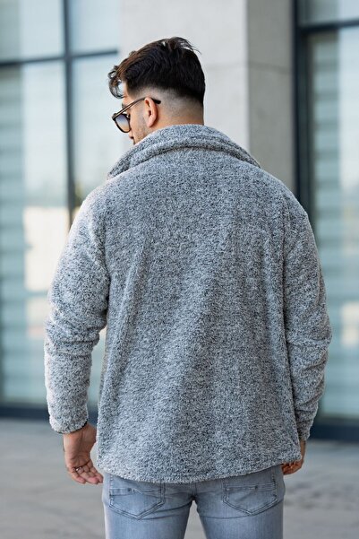 Know Šedá pánská fleecová bunda s náprsním límcem a kapsou na knoflíky