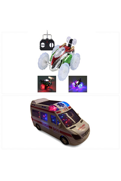 smilechild Büyük Boy Işıklı Ambulans ve uzaktan kumandalı akrobat takla atan ışıklı dasher araba