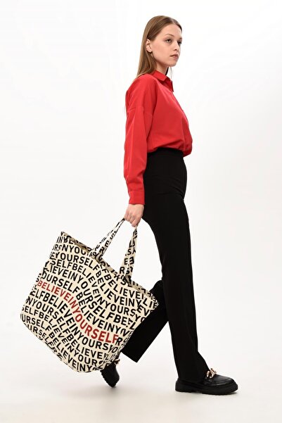 Çınar Bez Çanta Believe In Yourself Baskılı Büyük Boy Kanvas Çanta