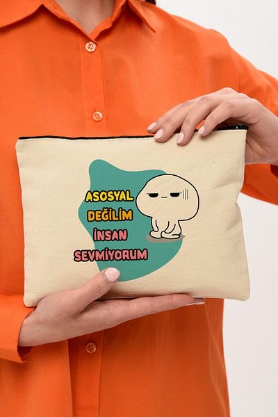 Çınar Bez Çanta Τσάντα μακιγιάζ από καμβά με στάμπα Clutch