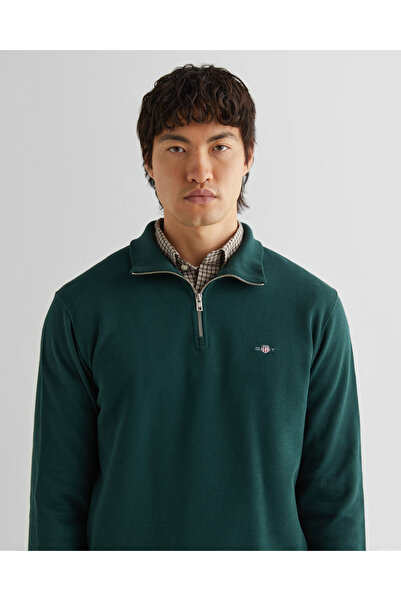 Gant Men's Green Regular Fit Half Zipper Sweatshirt