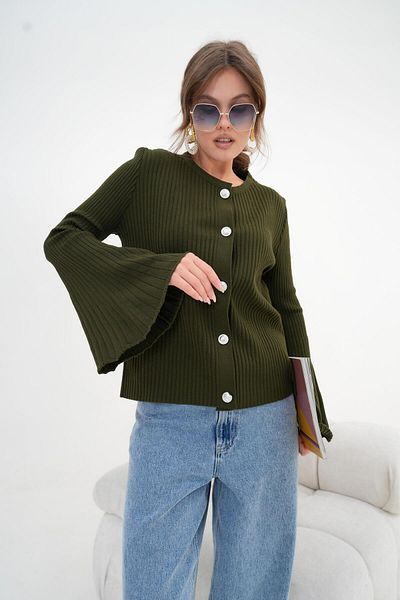 FTZ WOMEN Women's Flywheel Sleeve Detailed Cardigan Khaki 20898