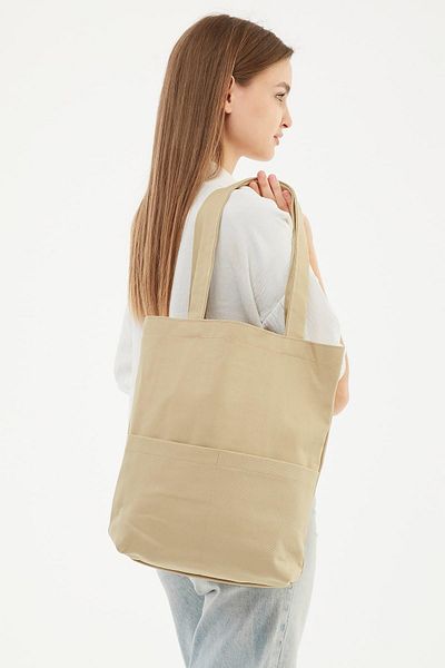 Bagg Beige Gabardine Bag with 3 Pockets