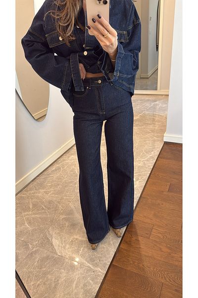 sinemkivanc co Brand Model Navy Blue Rins Wash Wide Pants