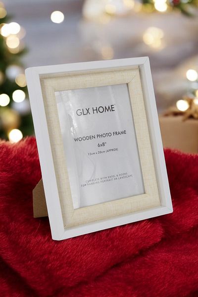 Muyika Design Muyika Porte 15 X 20cm Single White Wood Framed Fabric Detail Decorative Photo Frame Afç-1520