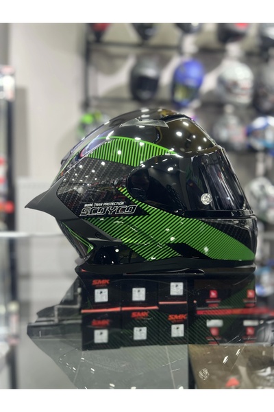 Scoyco 871 Ghost Yeşil Siyah Vizörlü Kapalı Kask