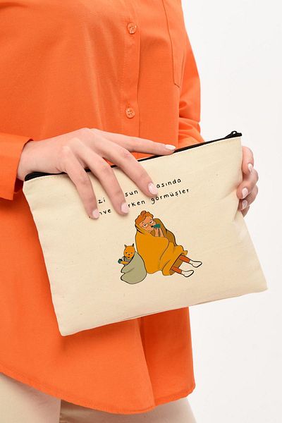 Çınar Bez Çanta Τσάντα μακιγιάζ από καμβά με στάμπα Clutch Chaos