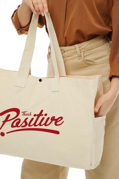 Çınar Bez Çanta Τσάντα μεγάλου μεγέθους από καμβά θετική εκτύπωση