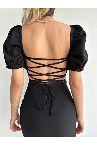 Angel Mia فستان إرنا أسود مفتوح الظهر