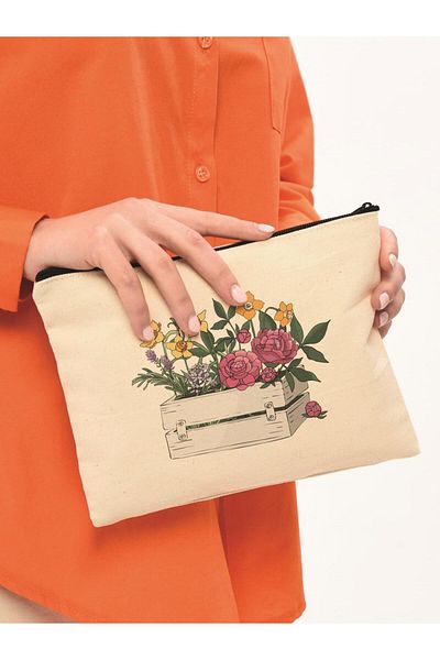 Çınar Bez Çanta Geantă de machiaj din pânză florală în carcasă de ambreiaj