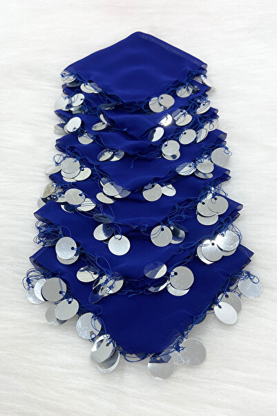 ZEYMERADE Saks Mavi Gümüş Şifon Halay Mendili 1 Adet, Gelin Damat Düğün Kına ...