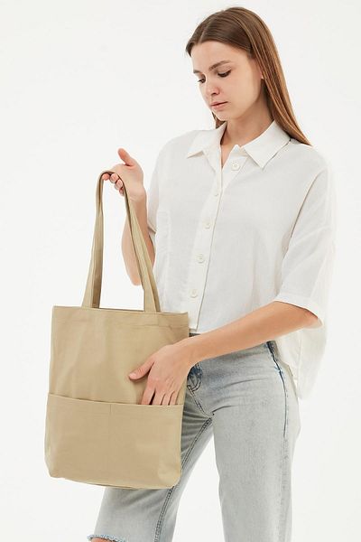 Bagg Beige Gabardine Bag with 3 Pockets