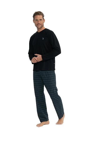 U.S. Polo Assn. Us Polo Licensed Cotton with Buckle Collar Long Sleeve Men's Pjamas Suit